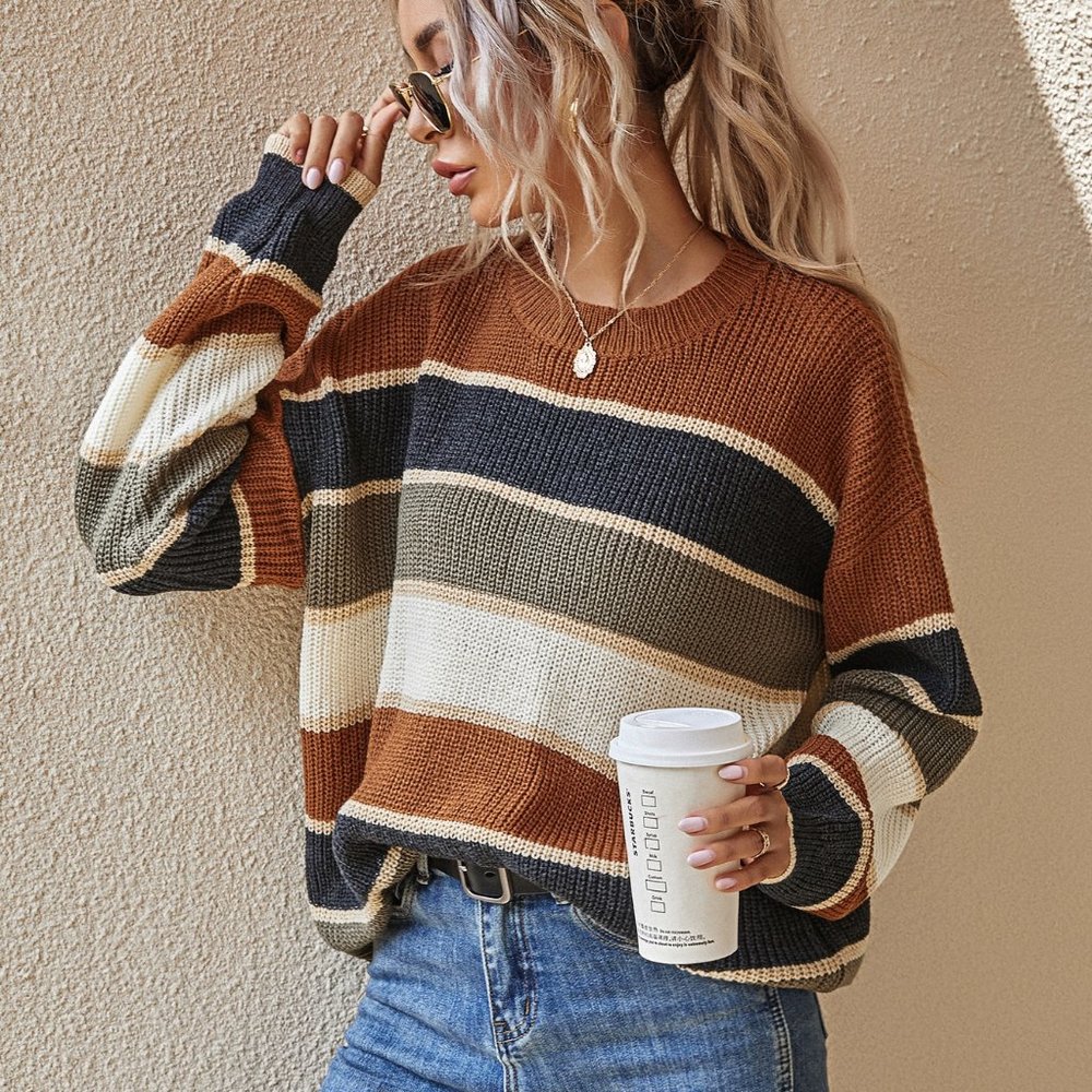 New Striped Pattern Oversized Sweater